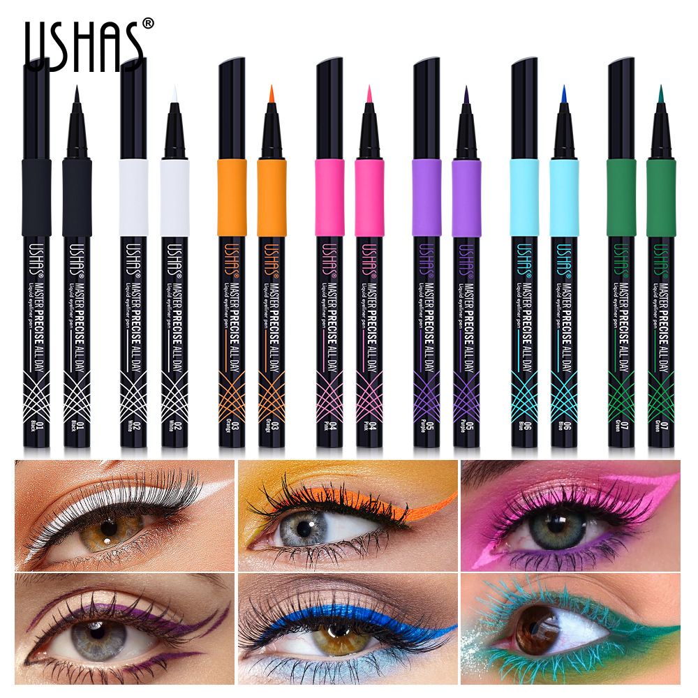 (Caja de presentación) Delineador de ojos líquido transfronterizo USHAS, impermeable y a prueba de manchas, delineador de ojos de secado rápido, desnudo y con caja