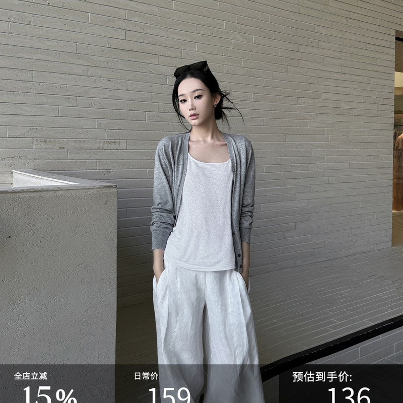 5werkwen 四色百搭王 斜扣开衫外套春夏别致高级感长袖针织衫|undefined