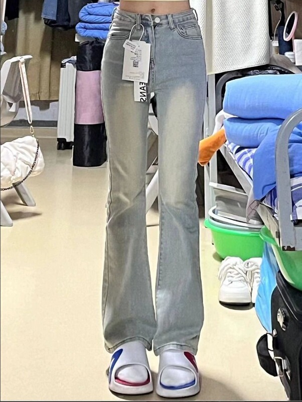 卡其色高腰老钱风微喇牛仔裤女2025夏季新款净版修身显瘦喇叭裤|undefined
