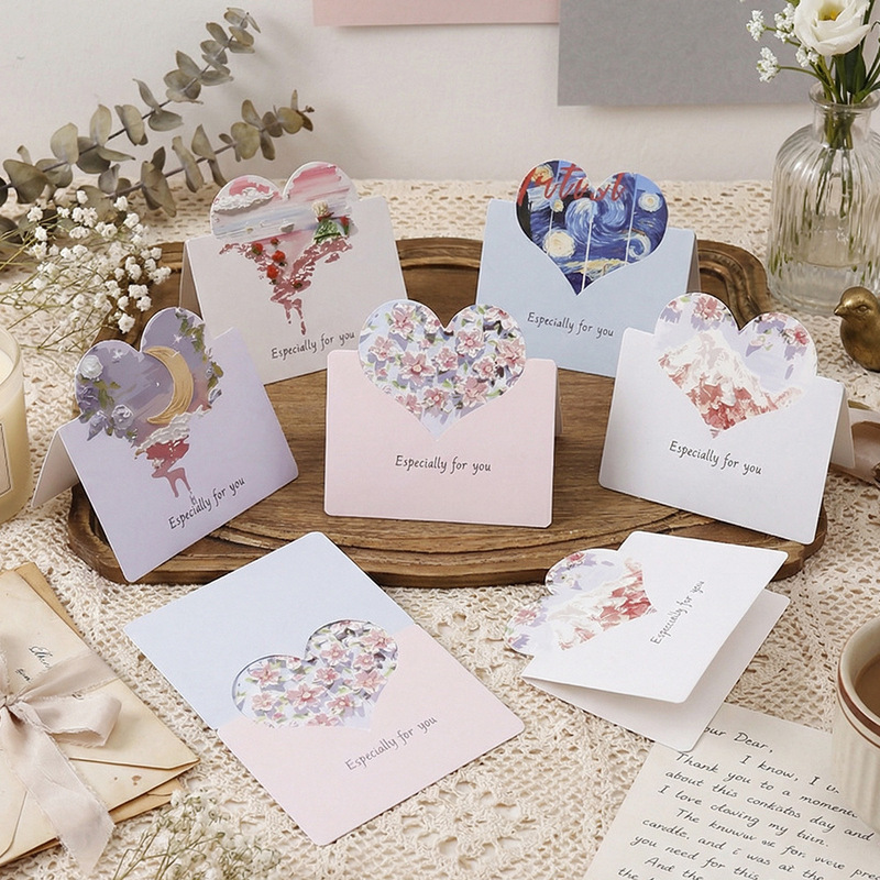 Cross-Border Oil Painting Stereo Heart Greeting Card Ins Style Creative Gift Card Literary with Envelope Hand-Painted Card New Year's Day