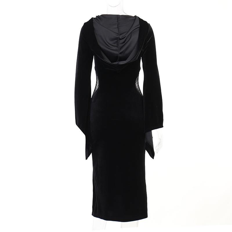 Women's Sheath Dress Sexy V Neck Hooded Long Sleeve Solid Color Midi Dress Party Stage Festival display picture 12