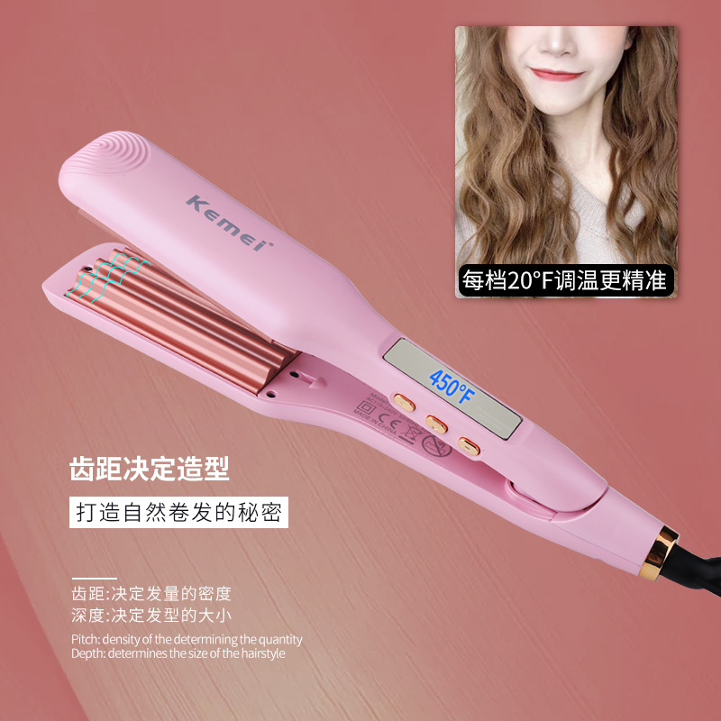 Rizador y alisador de pelo Kemei con pantalla digital, temperatura constante, rizador de maíz, alisador de pelo, rizador de ondas grandes. image 4
