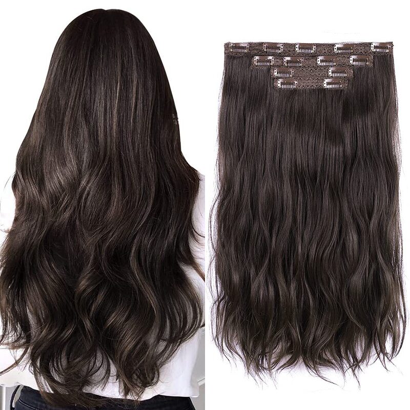 Factory wholesale European and American wig long curly wig female hair wig four-piece set clip hair chemical fiber hair extension piece Factory wholesale European and American wig long curly wig female hair wig four-piece set clip hair chemical fiber hair extension piece