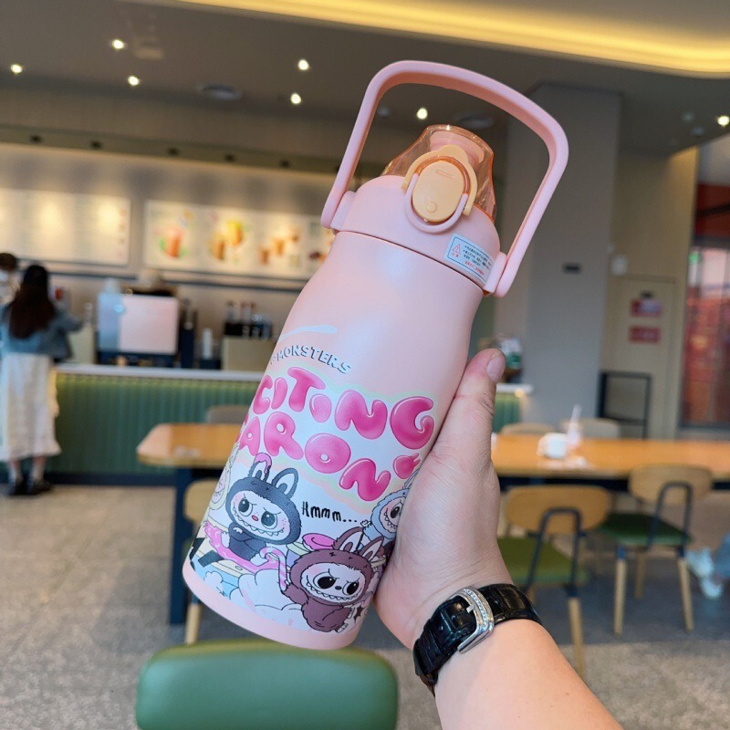 新型大容量保温ポットかわいい学生カップ304ステンレス保温カップ持ち手携帯ストローカップ|undefined
