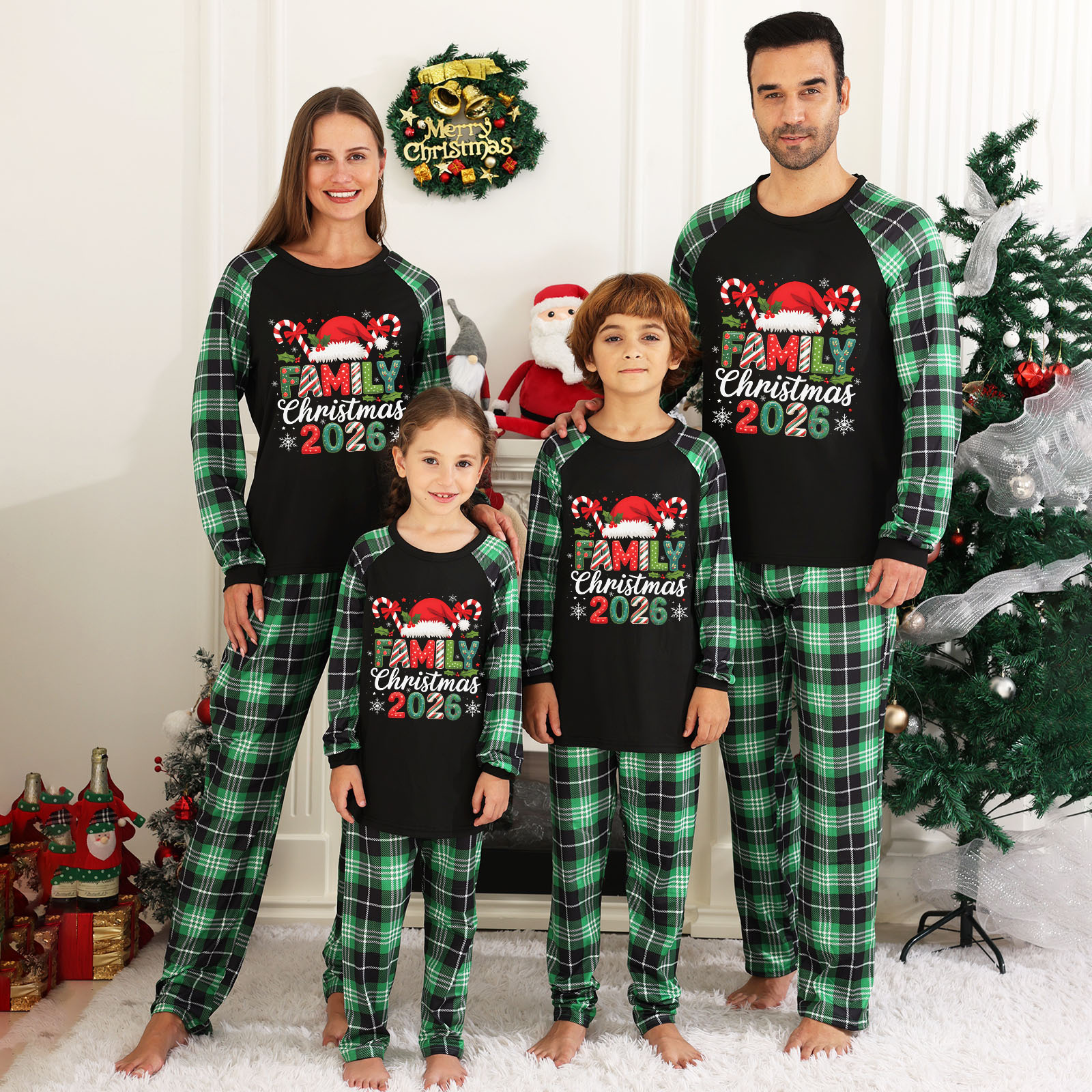 Tianming Apparel Christmas Family Outfits Mother-Child Home Wear Long-Sleeve Christmas Pajamas Family Pajamas Parent-Child European and American Style
