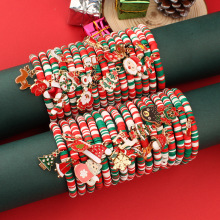 欧美跨境饰品圣诞节软陶串珠手链圣诞老人礼物手链节日撞色手饰