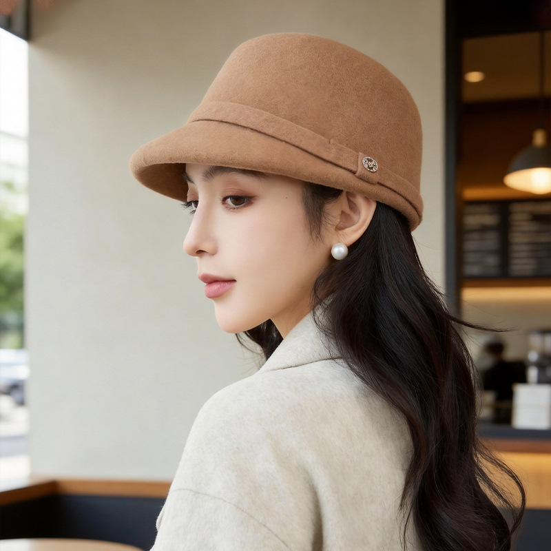 에응설 여성 울 혼방 짧은 챙 승마 모자 가을 겨울 프렌치 인스타 감성 헵번