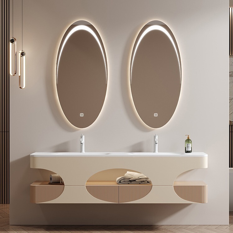 Designer Cream Style DuPont Corian All-in-One Basin Double Basin Bathroom Cabinet Combination Washbasin Washstand Bathroom