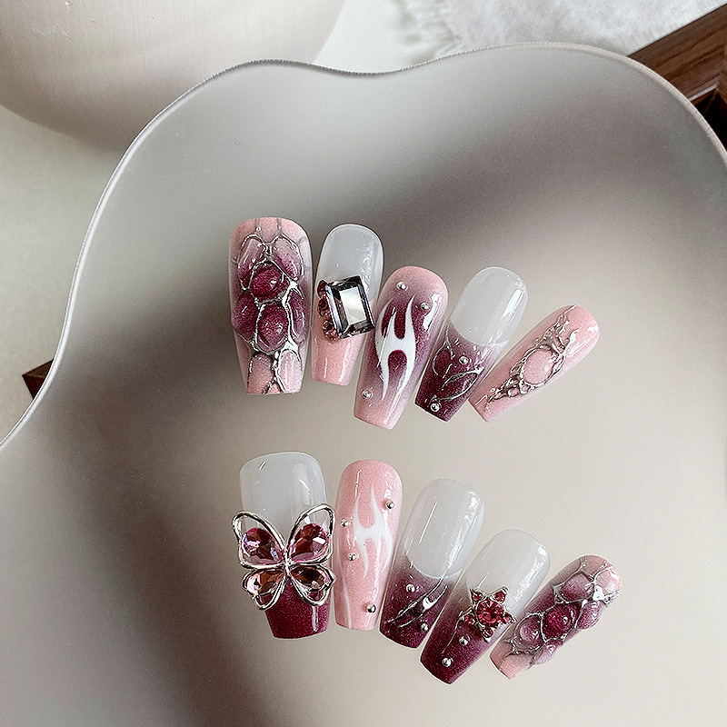 Black Magic Fairy Handmade Sweet Cool Hot Girl Luxurious Bow Gold Line Purple High-End Wearable Hollow Nail Pieces