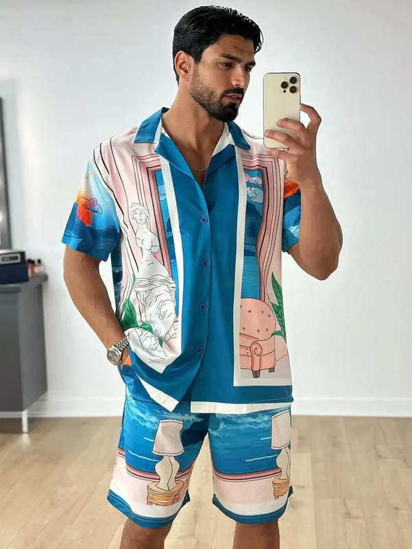 2025夏に国境を越えたアマゾン欧米の男性服のカジュアルなシャツの半袖パンツ|undefined