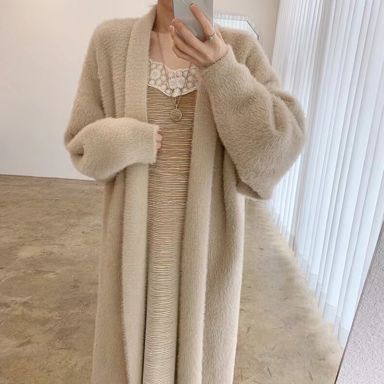 白いロングカーディガンのセーターの女性秋冬の新商品の高級感が厚くて、ゆったりしています。|undefined