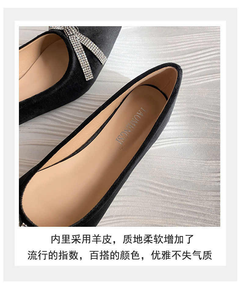Giày búp bê nữ mũi nhọn đế bệt thêu nơ đính đá — Màu đen (đế bằng) chi tiết 6