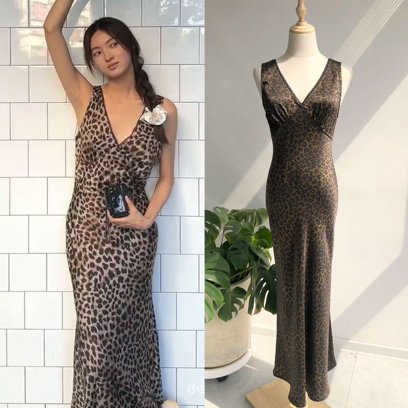 Old Money Style Leopard Print·Fashionable Online Hit Heavyweight Sand Washed Satin Silk Sleeveless Tank Dress Old Money Style Leopard Print·Fashionable Online Hit Heavyweight Sand Washed Satin Silk Sleeveless Tank Dress