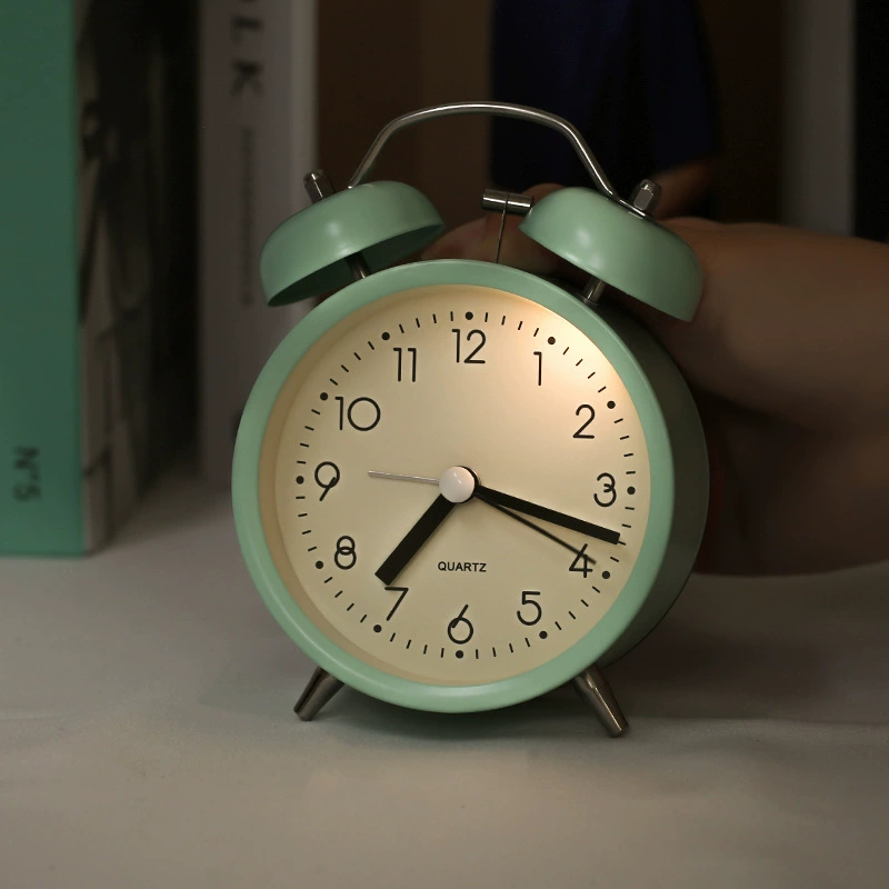 Twin-Bell Metal Alarm Clock, Quiet Powerful Bell, Luminous Night Light, 11×6×15 cm