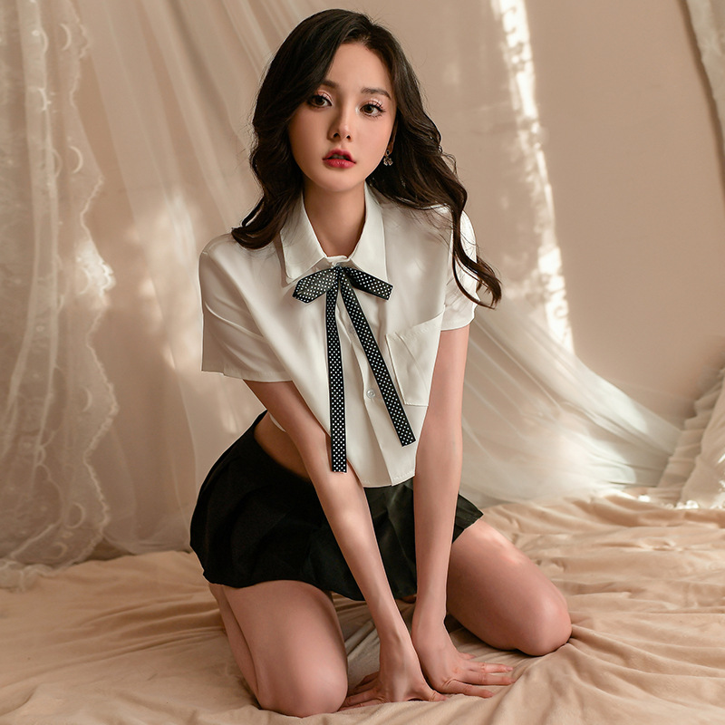 Estudiante fresco uniforme seductora split traje sexy hueco Falda plisada femenina ropa ancla entrega