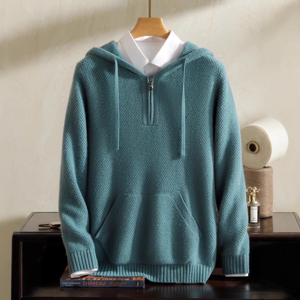 Cashmere hoody with zipper for leisure
