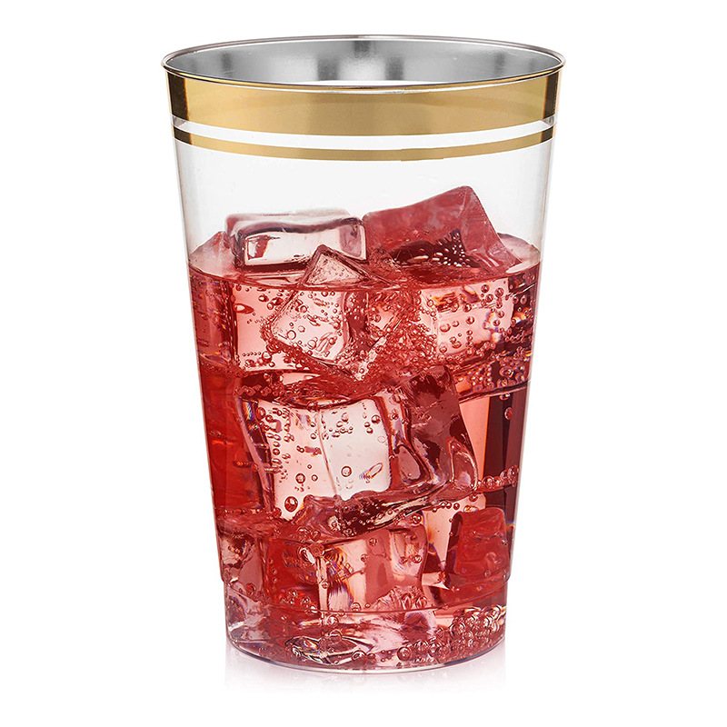 14oz doble borde dorado Taza transparente doble borde dorado desechable cara Taza taza de plástico cocina drinkware image 3