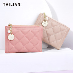 Talian cute wallet women's short ins embroidery thread small fragrant style pu pearl pendant girls coin purse wholesale