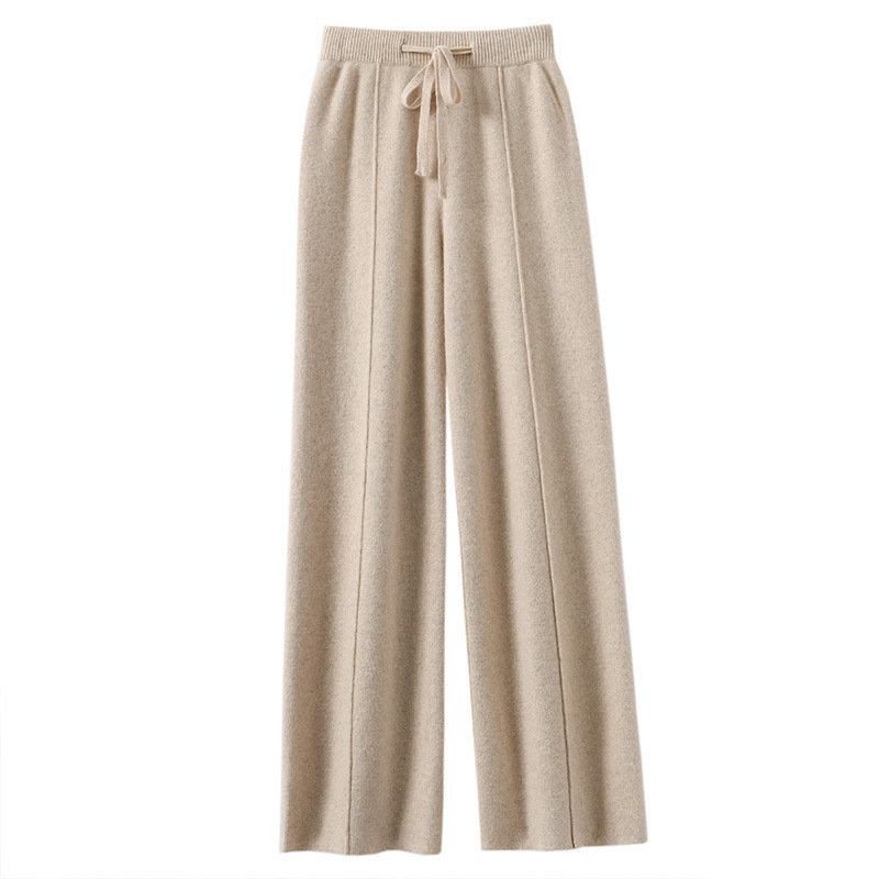 High-Waisted Knitted Wide-Leg Pants for Women, 2025 Autumn and Winter New Style, Casual Drapey Glutinous Rice Pants for Women, Outerwear Knitted Straight-Leg Pants