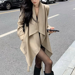 赫本风卡其色复古气质显瘦荡领系带风衣女秋季垂坠感外套