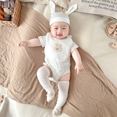 Newborn Summer Ultra-Thin 100% Cotton Rabbit Baby Diaper Cover Infant Navel Protection Short Sleeve Triangle Tee Bamboo Node Cotton INS
