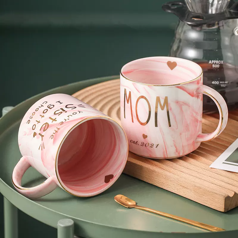 跨境大理石纹陶瓷杯 描金边创意亚马逊咖啡杯 母亲节马克杯印logo