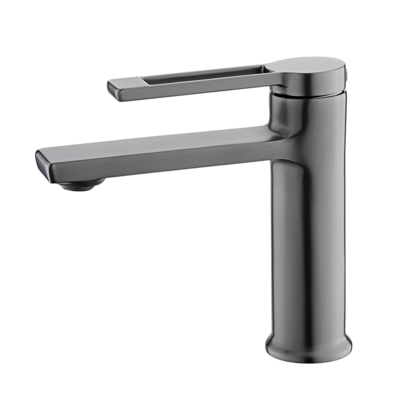 Toda la pistola de cobre, lavabo de baño simple y alto gris, grifo de agua fría y caliente, gabinete de baño, lavabo, grifo de una sola mano, hogar