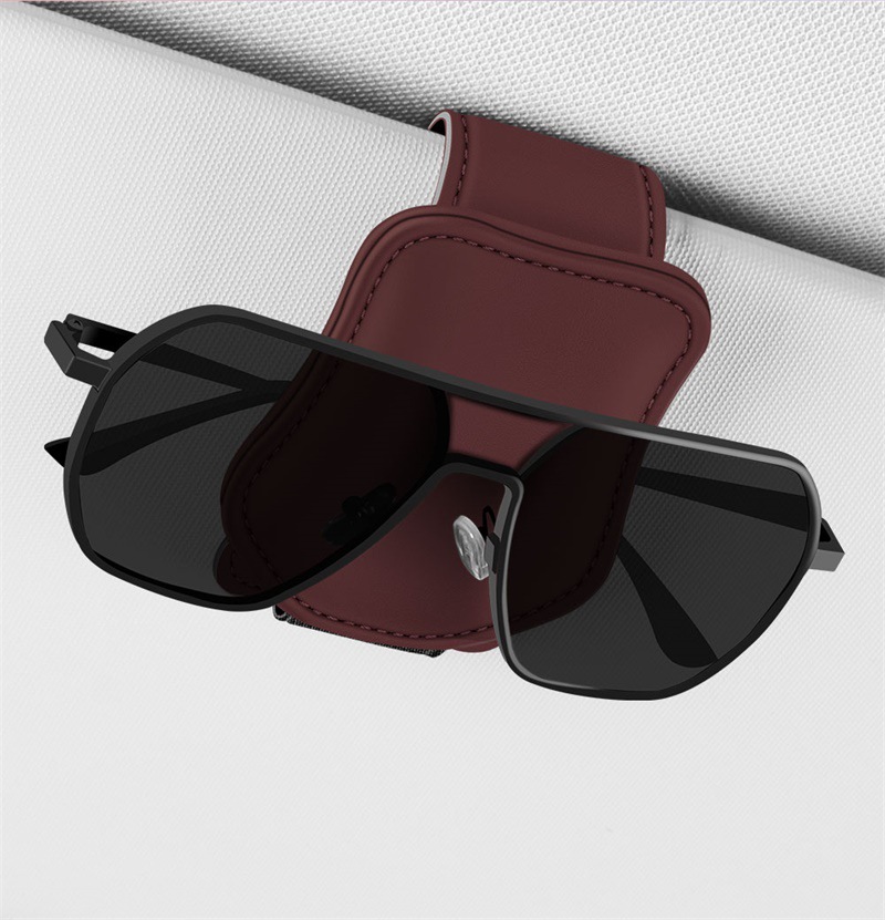 Car Sun Visor Multifunctional Glasses Holder, Ticket and Card Organizer, Nappa Leather Car Sunglasses Clip, Car Interior Accessory