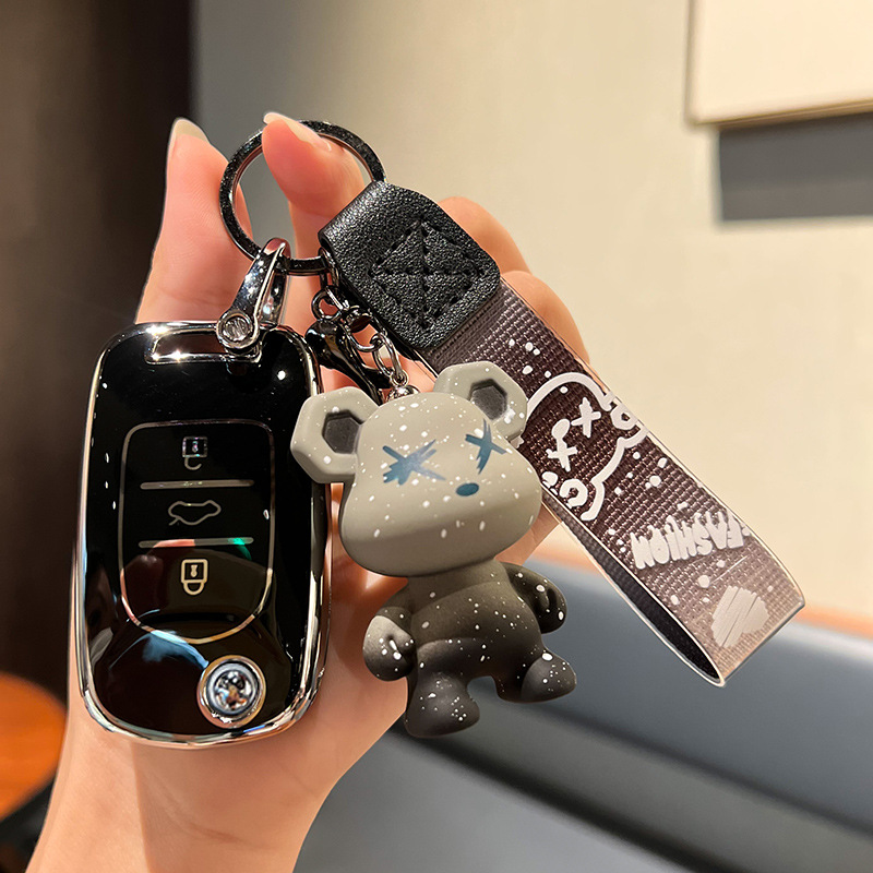 Wuling 모델 B - 접이식 3버튼 [싱글 쉘 블랙] + 그레이 폭력 곰 펜던트