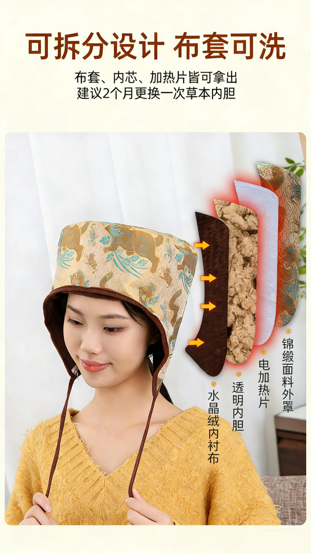 Electric Moxibustion Cap Heated Head Therapy Hat with Mugwort Ai Cao for Smokeless Scalp Warming in use