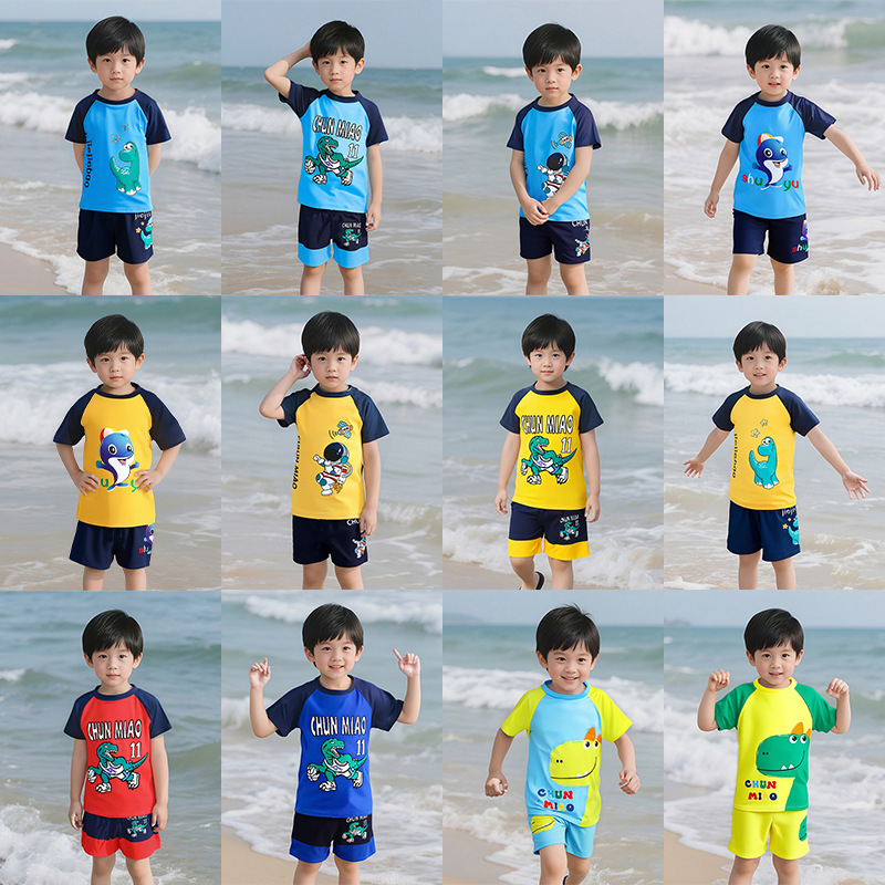 Special Offer Children's Swimwear for Boys 9.9, Two-Piece Sun-Protective Swimsuit for Young Children with Swim Cap, Cartoon Design for Boys, Swimming Factory