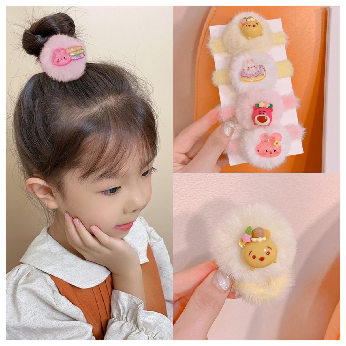 Otoño e Invierno Banda de pelo de felpa para niños engrosamiento de alta elasticidad no duele el cabello suave diadema de dibujos animados lindo bebé Cola de Caballo accesorios para el cabello