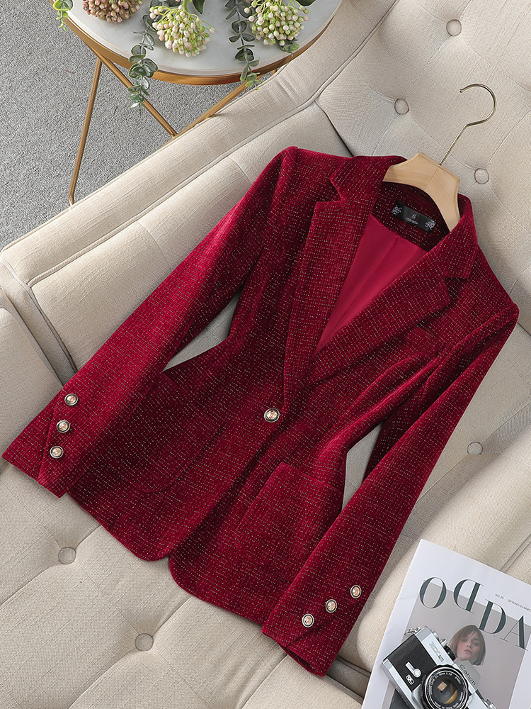 Red Suit Jacket Women's Autumn and Winter New Western Style Age-reducing Women's Top Small Elegant Socialite High-end Suit