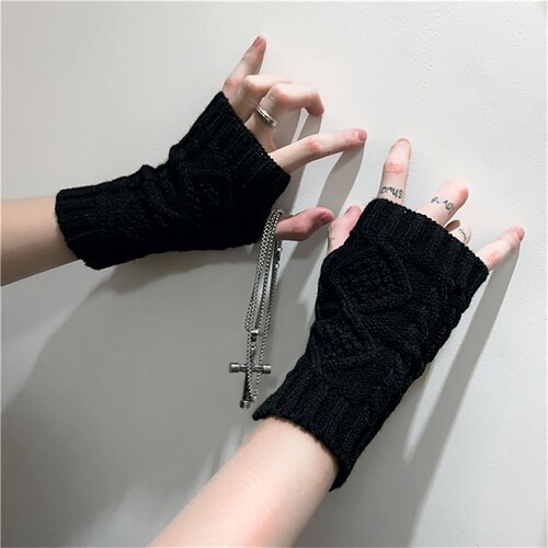 Knitted gloves for women autumn and winter fingerless gloves men's wrist warm half-finger woolen gloves solid color fake sleeves for student couples