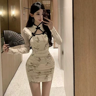 新款中国风设计少女感蚀骨镂空性感改良版旗袍连衣裙女装夏季小众