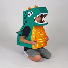兒童恐龍玩具紙制幼兒園手工diy創意塗色玩具抖音同款穿戴霸王龍