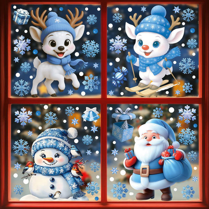 クリスマスステッカークリエイティブ漫画サンタクロースガラスステッカークロスボーダー新しい鐘スノーフレーク雪だるま静電ステッカー|undefined