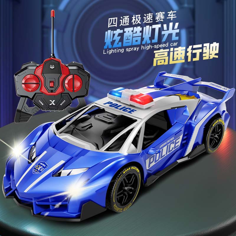 1:18 coche de policía de control remoto recargable eléctrico doble luz puede abrir la puerta de carreras de 6 - 12 años juguetes