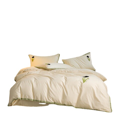 Selected Grade A Cotton Washed Quilt Set 100% Pure Cotton Bedding Set for Dormitory (3-Piece Set Including Bedspread, Pillowcase, and Bed Skirt)