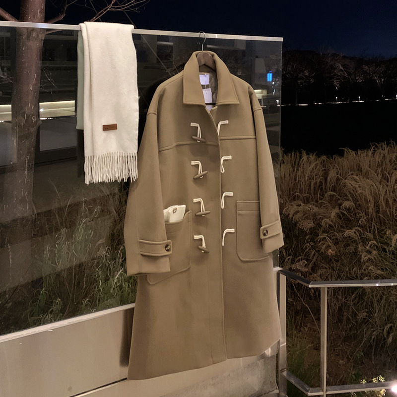 ASCLO invierno nuevo estilo coreano atmósfera abrigo de los hombres de alta calidad suelta MEDIADOS DE-longitud cuerno hebilla abrigo de lana