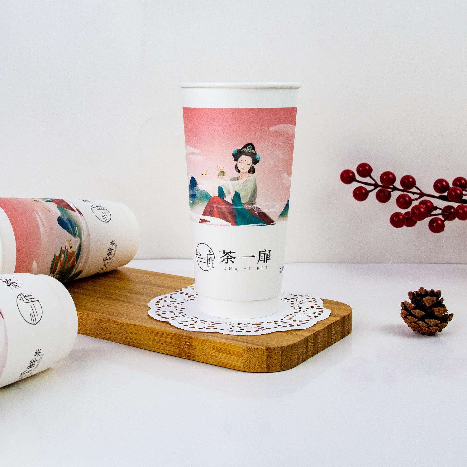 一次性双层加厚热饮纸杯批发22盎司logo定制图案商用奶茶咖啡纸杯