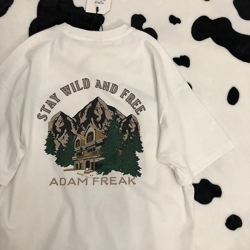 Men's short-sleeved T-shirt new retro printed ins Harajuku style loose casual couple half-sleeved T-shirt