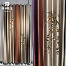 批发新款现代新中式高精密无缝拼接窗帘事事如意遮光卧室客厅书房