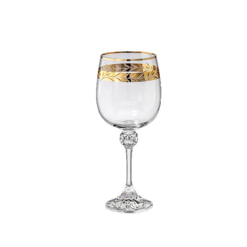 Copa de vino de cristal checo Crystalex importada con detalles en oro, copa retro de lujo ligero, diseño personalizado de alta gama.