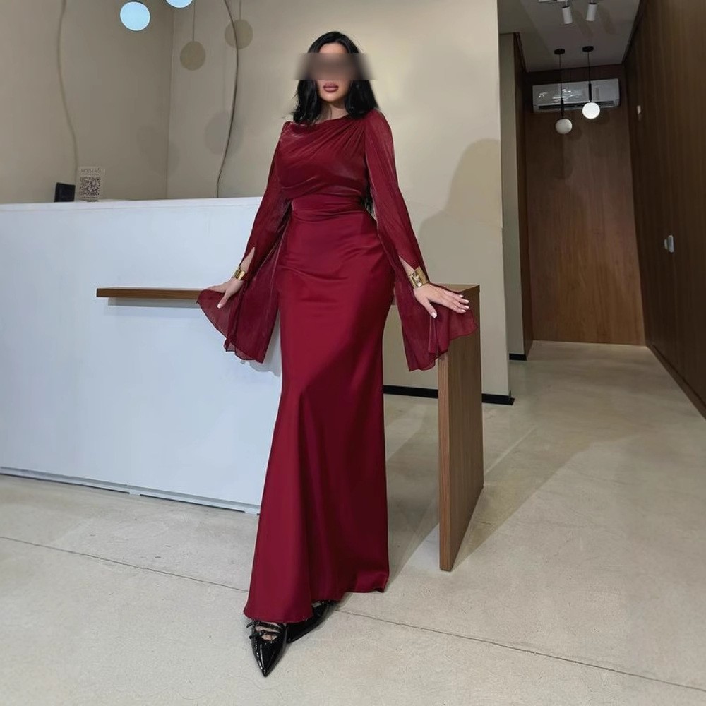 2024 Autumn and Winter Cross-border Foreign Trade Women's Clothing Amazon Independent Station ebay Middle East Wrapping Hip Satin Bright Yarn Evening Dress