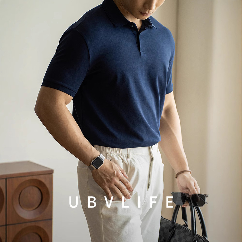 Business Cool Ice Silk Cotton Short-sleeved POLO Shirt Men's 2025 Spring and Summer New Breathable Casual Rib Cuff Lapel T