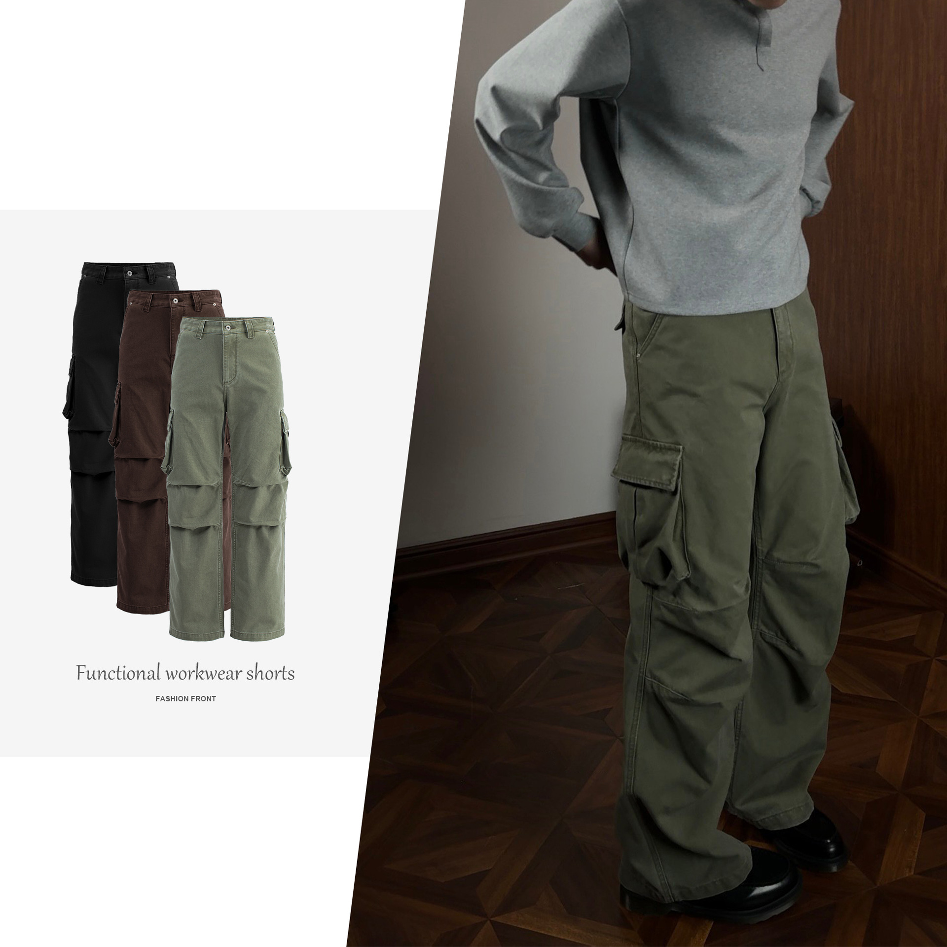 【CSMY】Oclin水洗做舊Vintage工裝褲Cargo直筒A字版型口袋傘兵褲