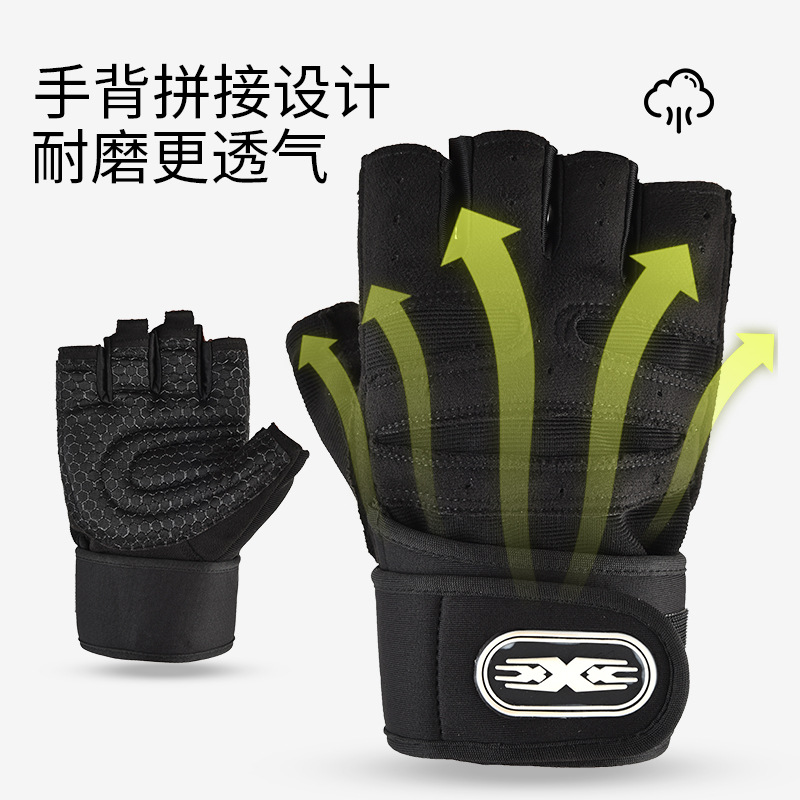 Guantes de gimnasio de medio dedo para hombres al aire libre protección de levantamiento de pesas antideslizante muñeca halteres respirables guantes de bicicleta al por mayor