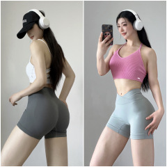 Euramerican Cross-Waist Hip-Lifting Fitness Shorts Abdominal Tight Movement Peach-shaped Ass-Revealing Training Three-Piece Yoga Shorts $1499