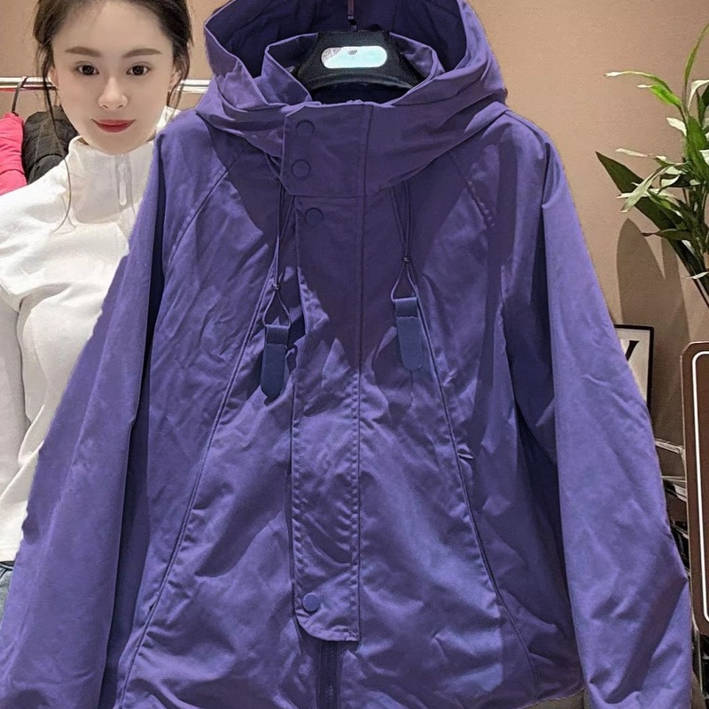 时尚连帽冲锋衣外套女款2025新款春秋薄款宽松休闲夹克风衣棒球服|undefined